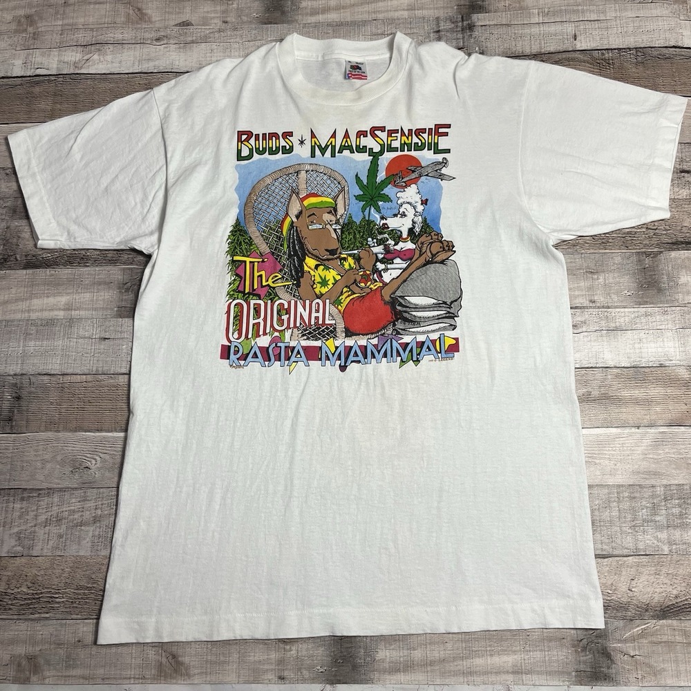 Spuds Mackenzie Shirt Size XL White Vintage 80s Weed Parody Rasta Funny Tee